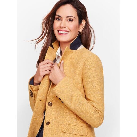 Talbots Shetland Wool Blazer 12P Mustard Yellow Herringbone Equestrian Jacket - Picture 7 of 16